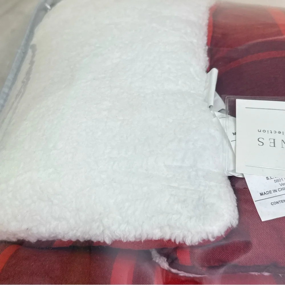 Silver Pines Queen 5pc Comforter Set Red Buffalo Plaid Sherpa Reversible NEW